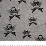 Printed Knit Bonded to Fur - Skull - Grey