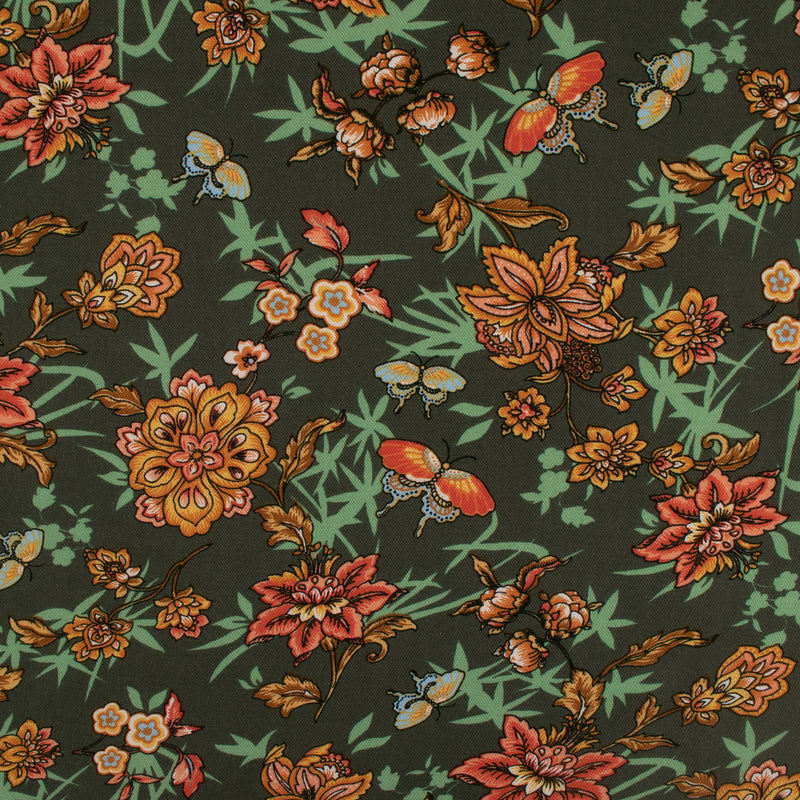 Printed Rayon - ANDREA - Florals / Butterfly - Sage