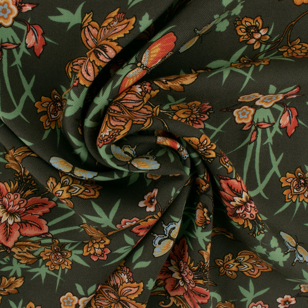 Printed Rayon - ANDREA - Florals / Butterfly - Sage
