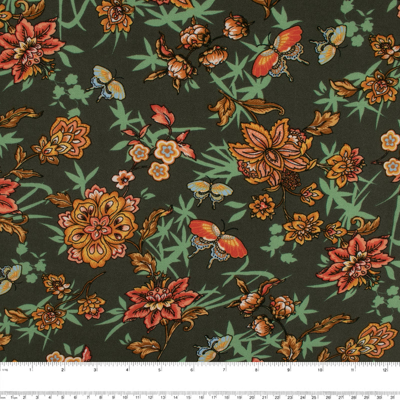 Printed Rayon - ANDREA - Florals / Butterfly - Sage