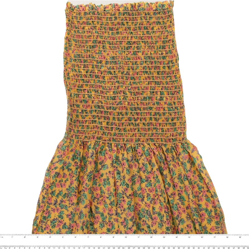 Smocked cotton voile - Roses - Yellow