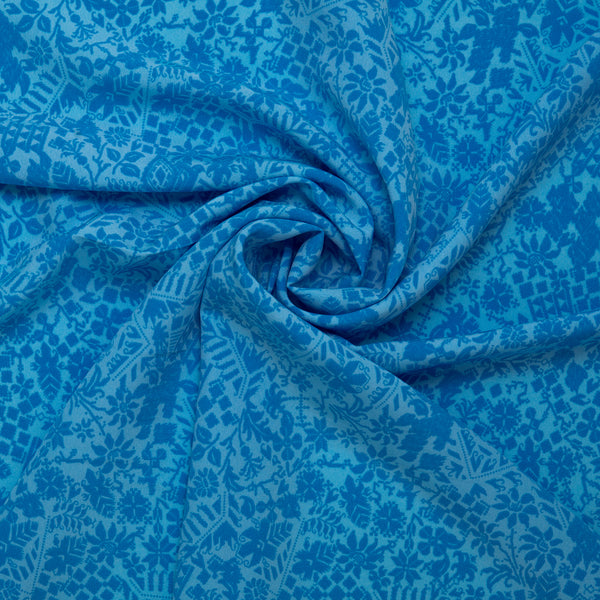 Polyester imprimé - KOSHIBO - Tournesol - Bleu poudre