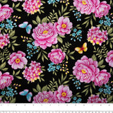 Coton imprimé floral - ANISA - Pivoines / Papillons - Noir