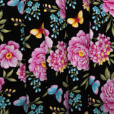 Coton imprimé floral - ANISA - Pivoines / Papillons - Noir