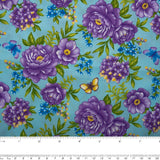 Coton imprimé floral - ANISA - Pivoines / Papillons - Bleu bébé