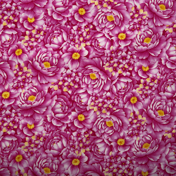 Floral Printed Cotton - ANISA - Peony - Hot pink