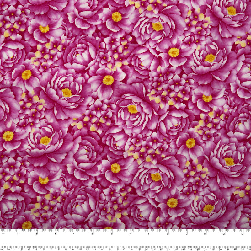 Floral Printed Cotton - ANISA - Peony - Hot pink