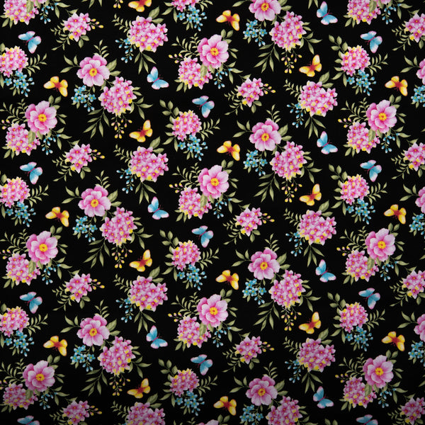Floral Printed Cotton - ANISA - Florals - Black