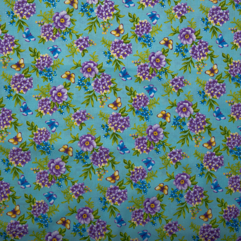 Coton imprimé floral - ANISA - Fleuirs - Bleu bébé