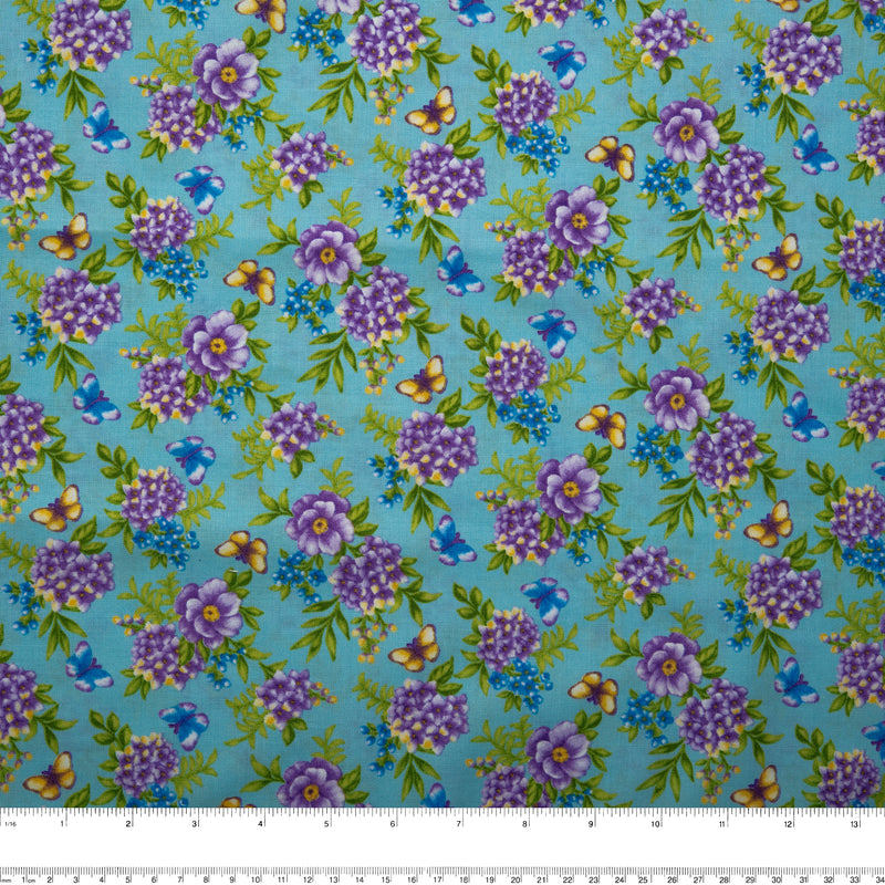 Coton imprimé floral - ANISA - Fleuirs - Bleu bébé