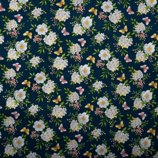 Floral Printed Cotton - ANISA - Florals - Navy