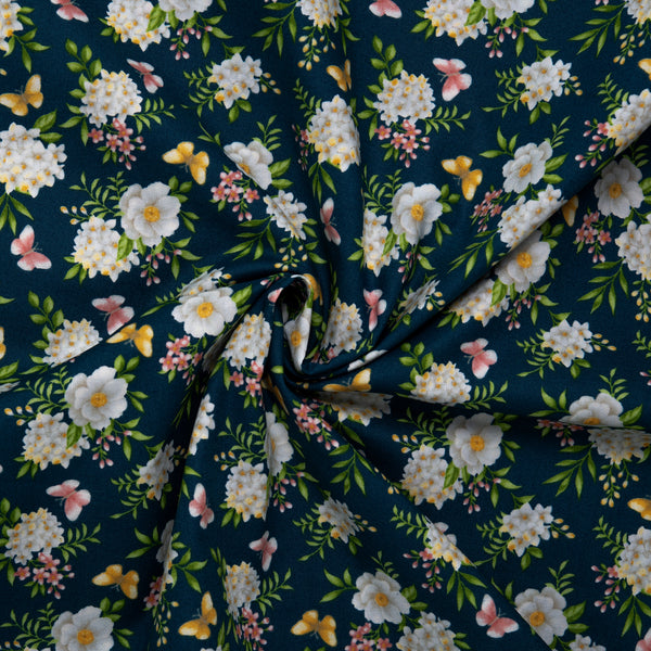 Coton imprimé floral - ANISA - Fleuirs - Marine