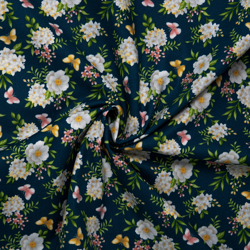 Floral Printed Cotton - ANISA - Florals - Navy