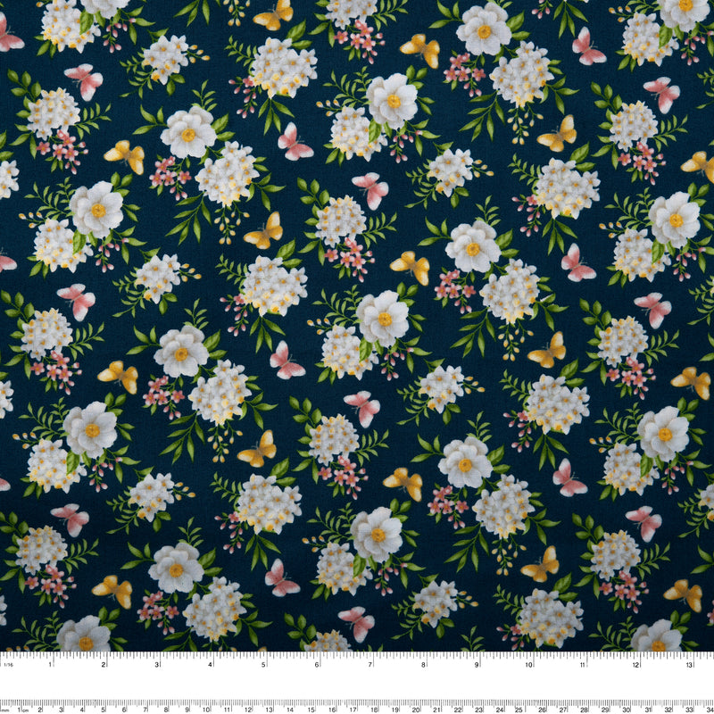 Coton imprimé floral - ANISA - Fleuirs - Marine