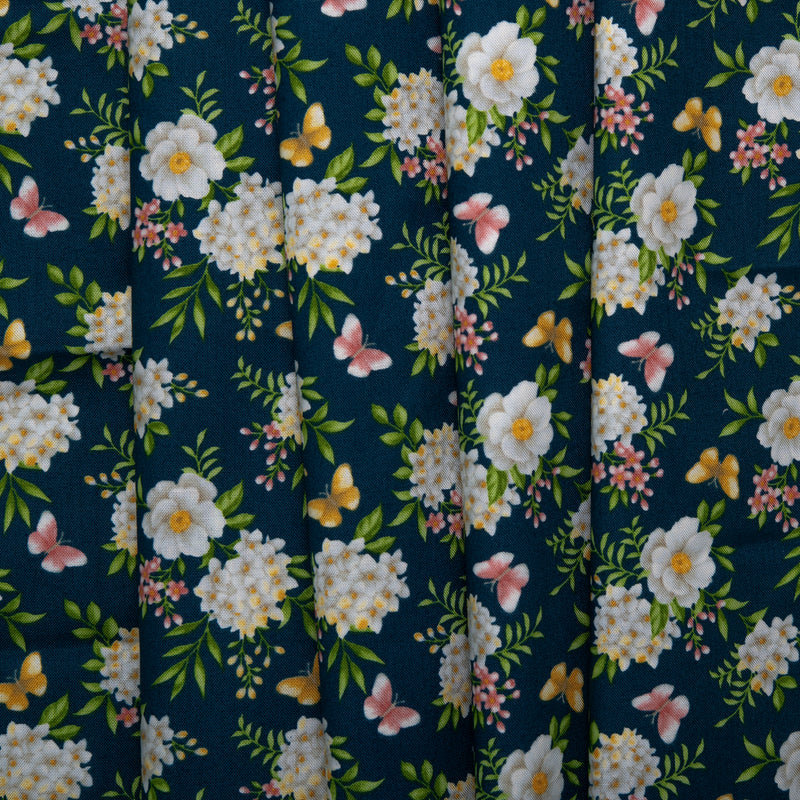 Coton imprimé floral - ANISA - Fleuirs - Marine