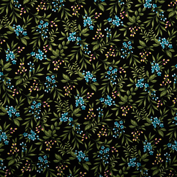 Floral Printed Cotton - ANISA - Leafs - Black