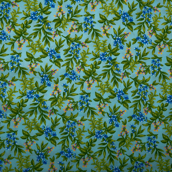 Floral Printed Cotton - ANISA - Leafs - Baby blue