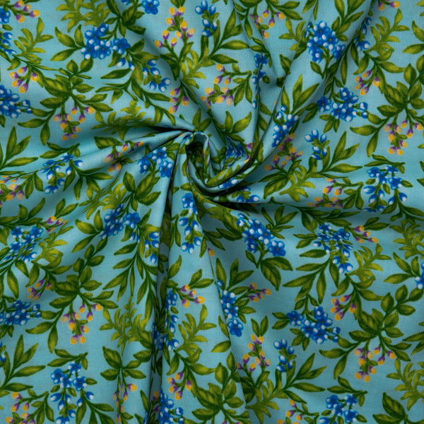 Floral Printed Cotton - ANISA - Leafs - Baby blue