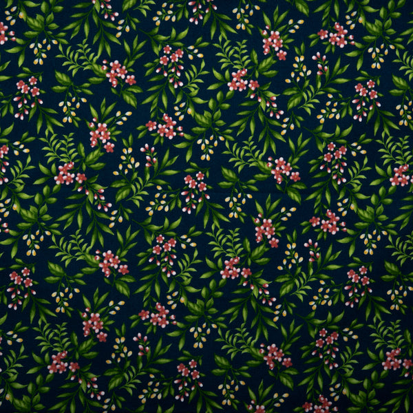 Floral Printed Cotton - ANISA - Leafs - Navy