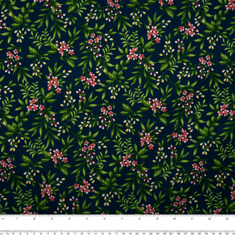 Coton imprimé floral - ANISA - Leafs - Marine