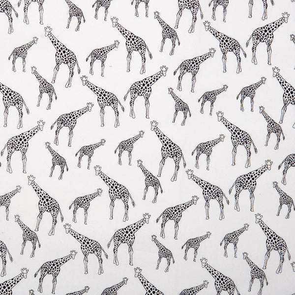 Coton imprimé noir et blanc - &lt;INKY&gt; - Girafe - Blanc