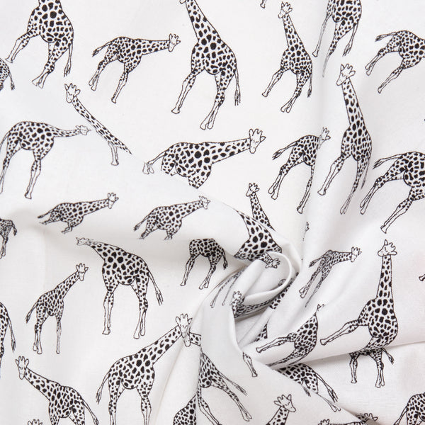 Black & white printed cotton - INKY - Giraffe - White