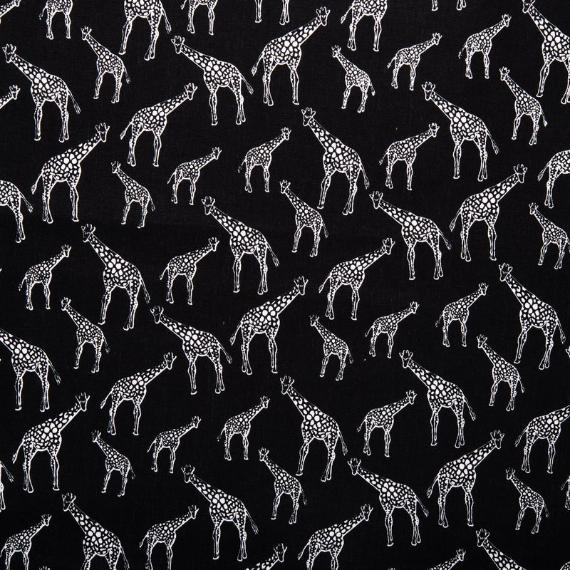 Black & white printed cotton - INKY - Giraffe - Black