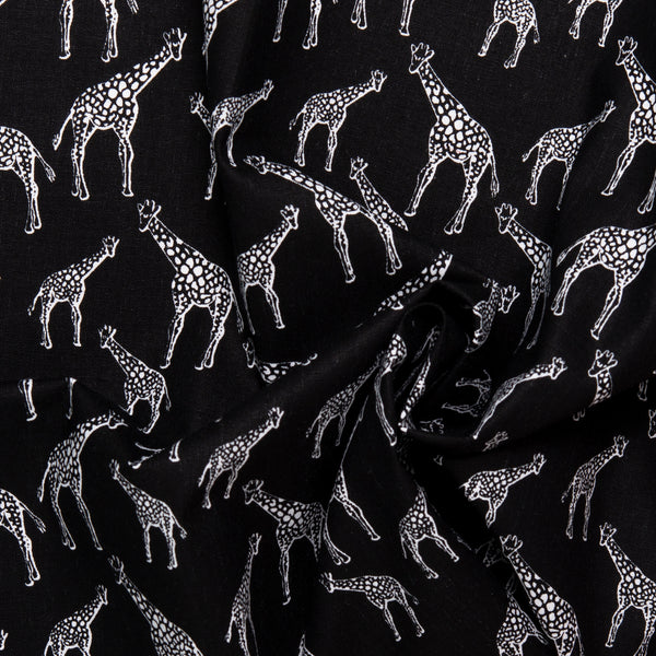 Coton imprimé noir et blanc - &lt;INKY&gt; - Girafe - Noir