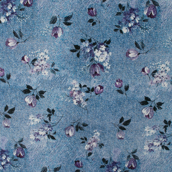 Coton - &lt;DENIM DAYS&gt; - Fleuris - Bleu
