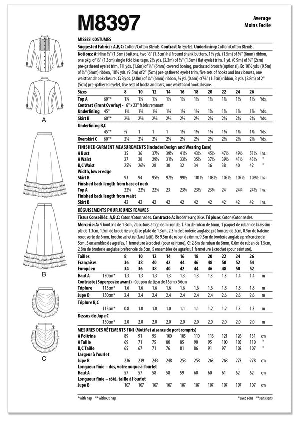 M8397 Misses' Costumes (8-10-12-14-16)