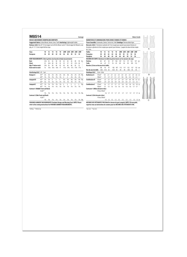 MCCALL&#039;S - M8499 Barboteuse et Combinaisons pour Jeunes Femmes et Femmes