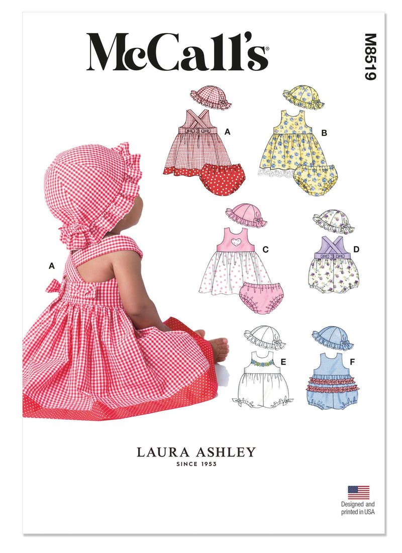 MCCALL'S - M8519 Infants' Dresses, Rompers, Panties and Hat by Laura Ashley