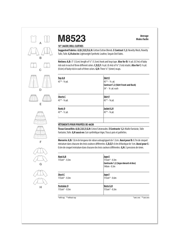 MCCALL&#039;S - M8499 Vêtements pour Poupées de 46Cm