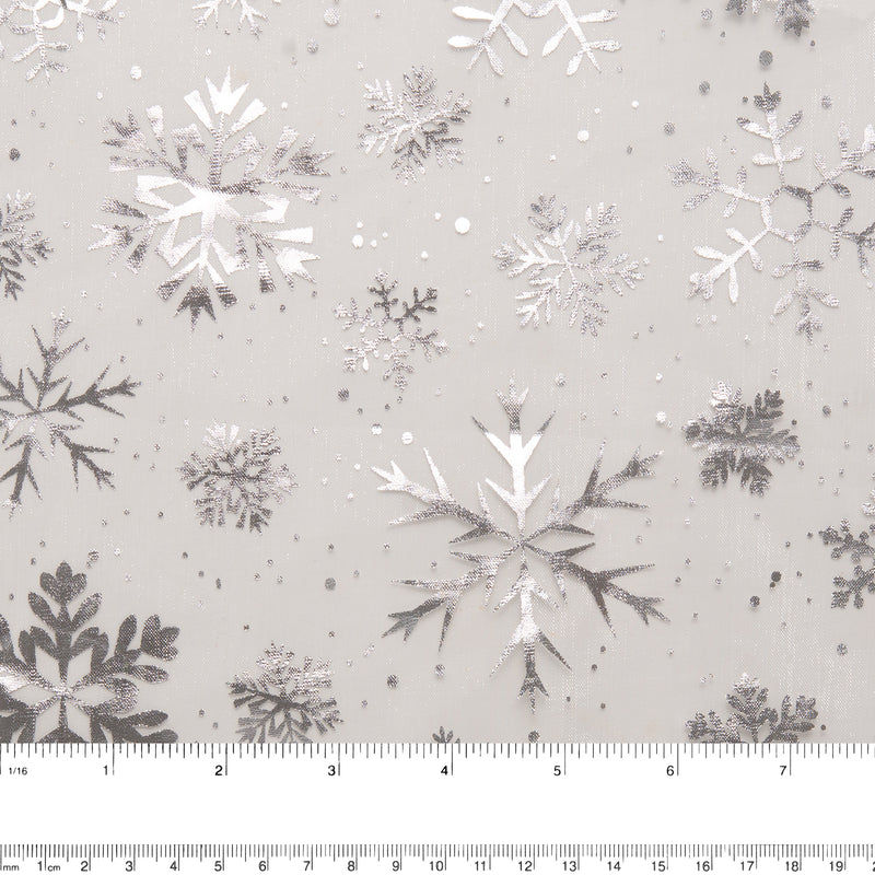 Holiday Organza Foil - Snowflake - White / Silver