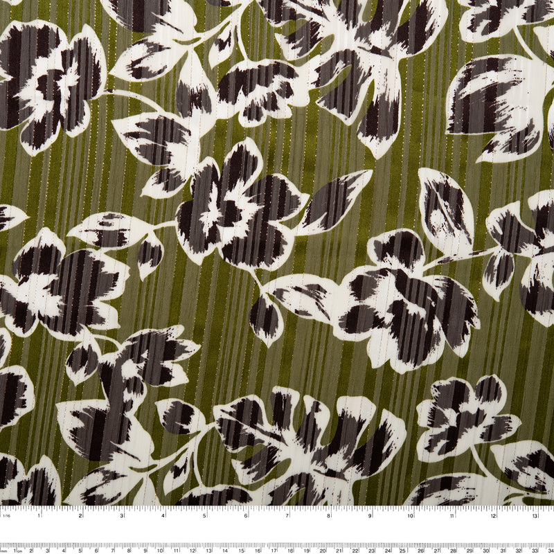 Printed polyester - MARCELINE - Tropical leafs - Sage
