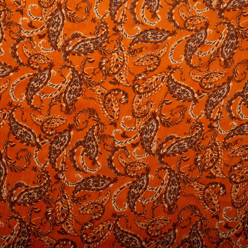 Printed polyester - MARCELINE - Paisley - Carrot