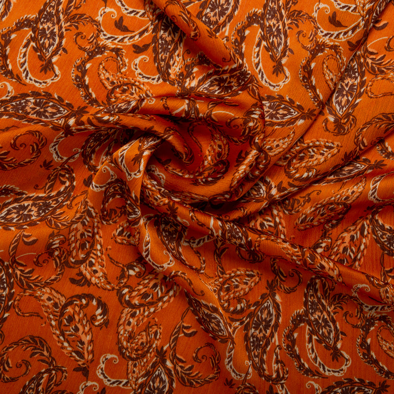 Printed polyester - MARCELINE - Paisley - Carrot