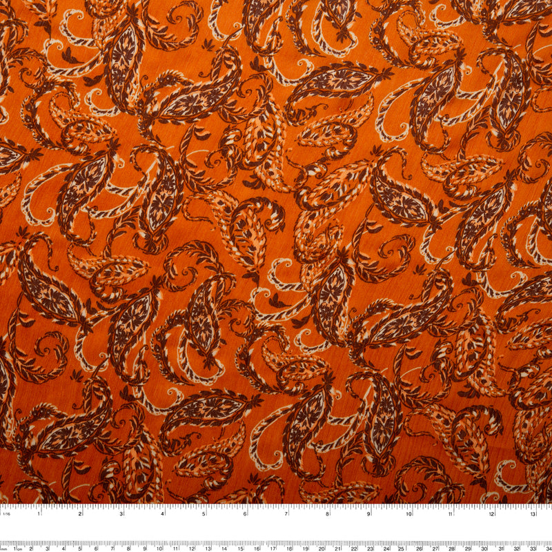 Printed polyester - MARCELINE - Paisley - Carrot