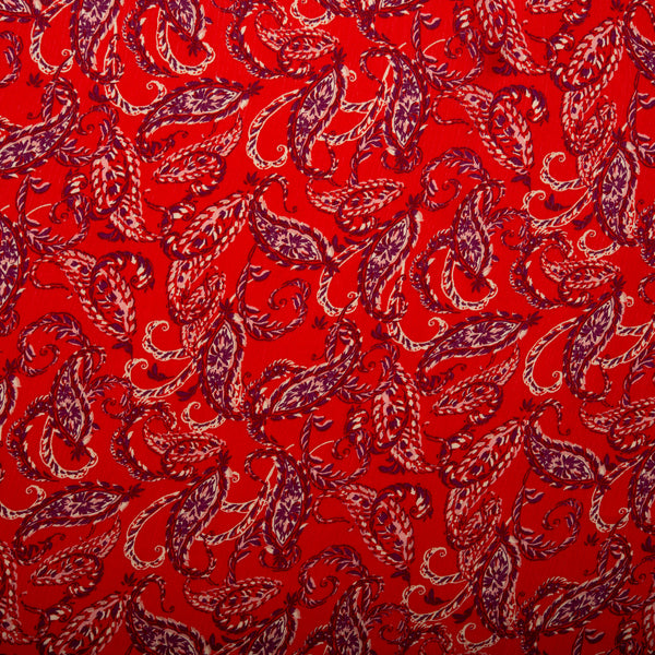 Polyester imprimé - MARCELINE - Cachemire - Rouge