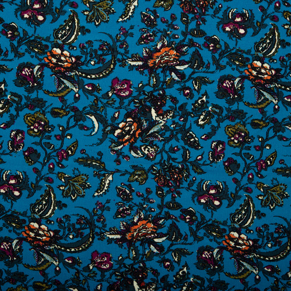 Printed Viscose - FLORA - Carnations - Blue