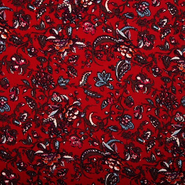 Printed Viscose - FLORA - Carnations - Red