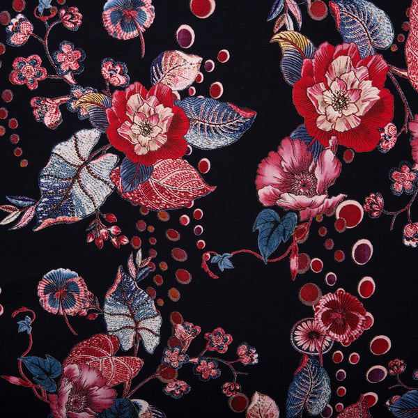 Viscose imprimé - FLORA - Fleuris - Rouge