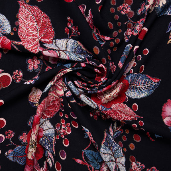 Viscose imprimé - FLORA - Fleuris - Rouge