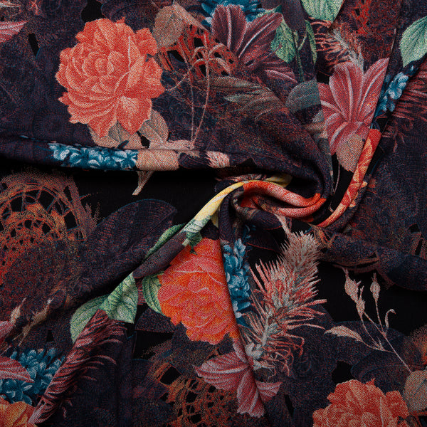 Viscose imprimé - FLORA - Roses - Orange