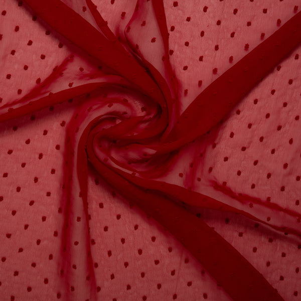 Polyester imprimé - OLIVIA - Point d&#039;esprit - Rouge chili