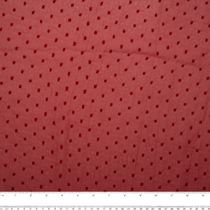 Polyester imprimé - OLIVIA - Point d&#039;esprit - Rouge chili