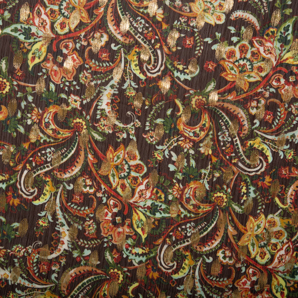 Polyester imprimé - OLIVIA - Cachemire -Brun