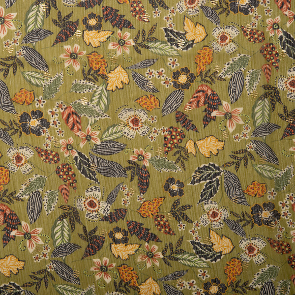 Printed polyester - OLIVIA - Leafs - Olive