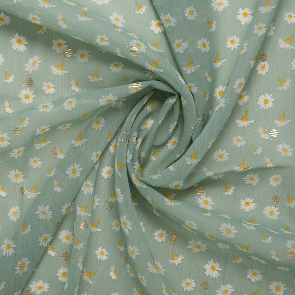 Printed polyester - OLIVIA - Daisy small - Mint