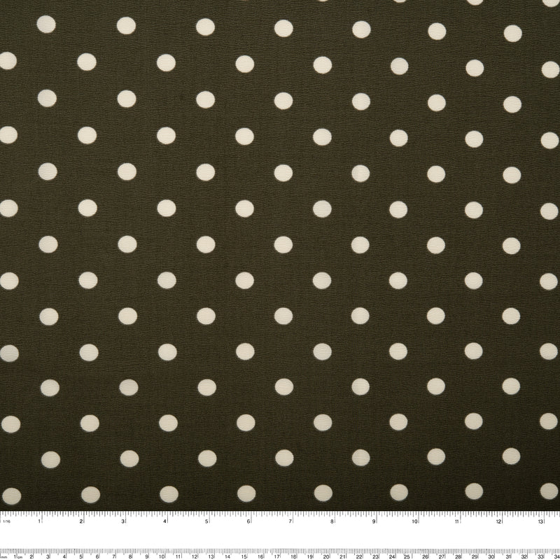 Crêpe polyester imprimé - FOLKLORE - Pois - Kaki